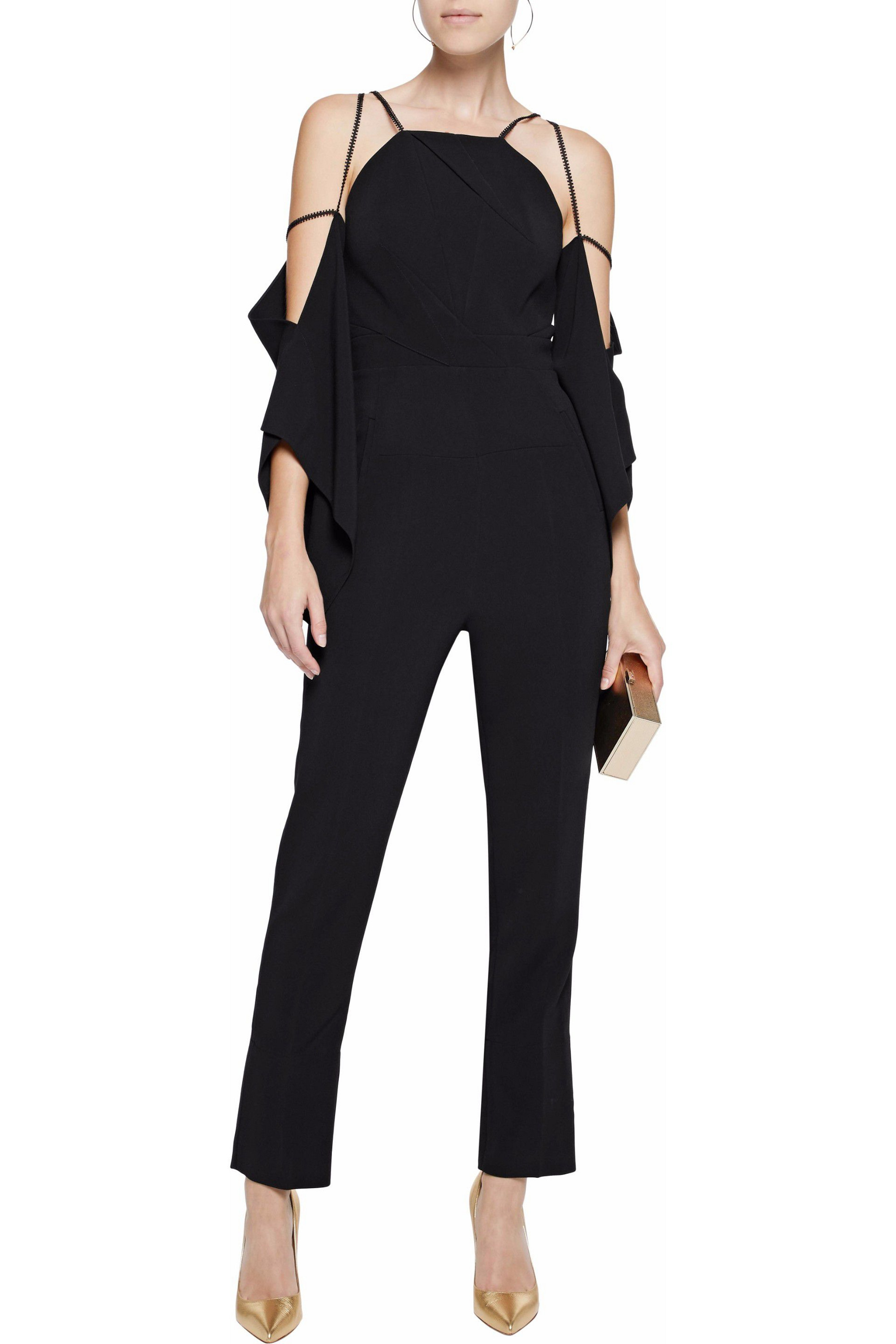 Roland Mouret Cold-shoulder draped crepe blouse