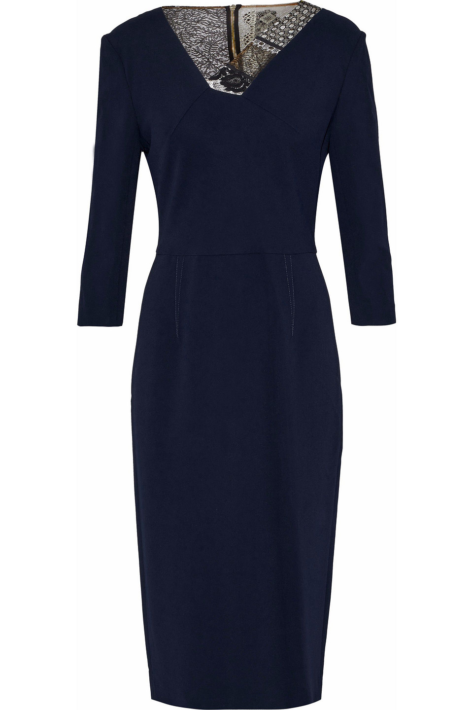 roland mouret - lace and mesh-paneled crepe dress - blue - uk/au 12