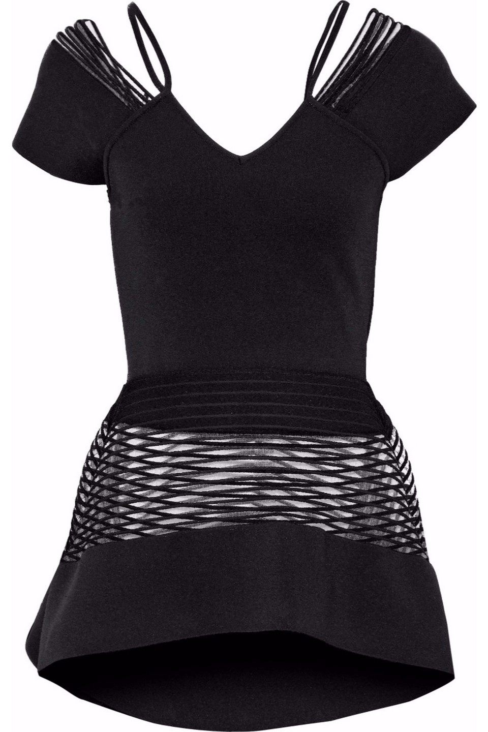 roland mouret - mesh-paneled cutout stretch-knit peplum top - black - s