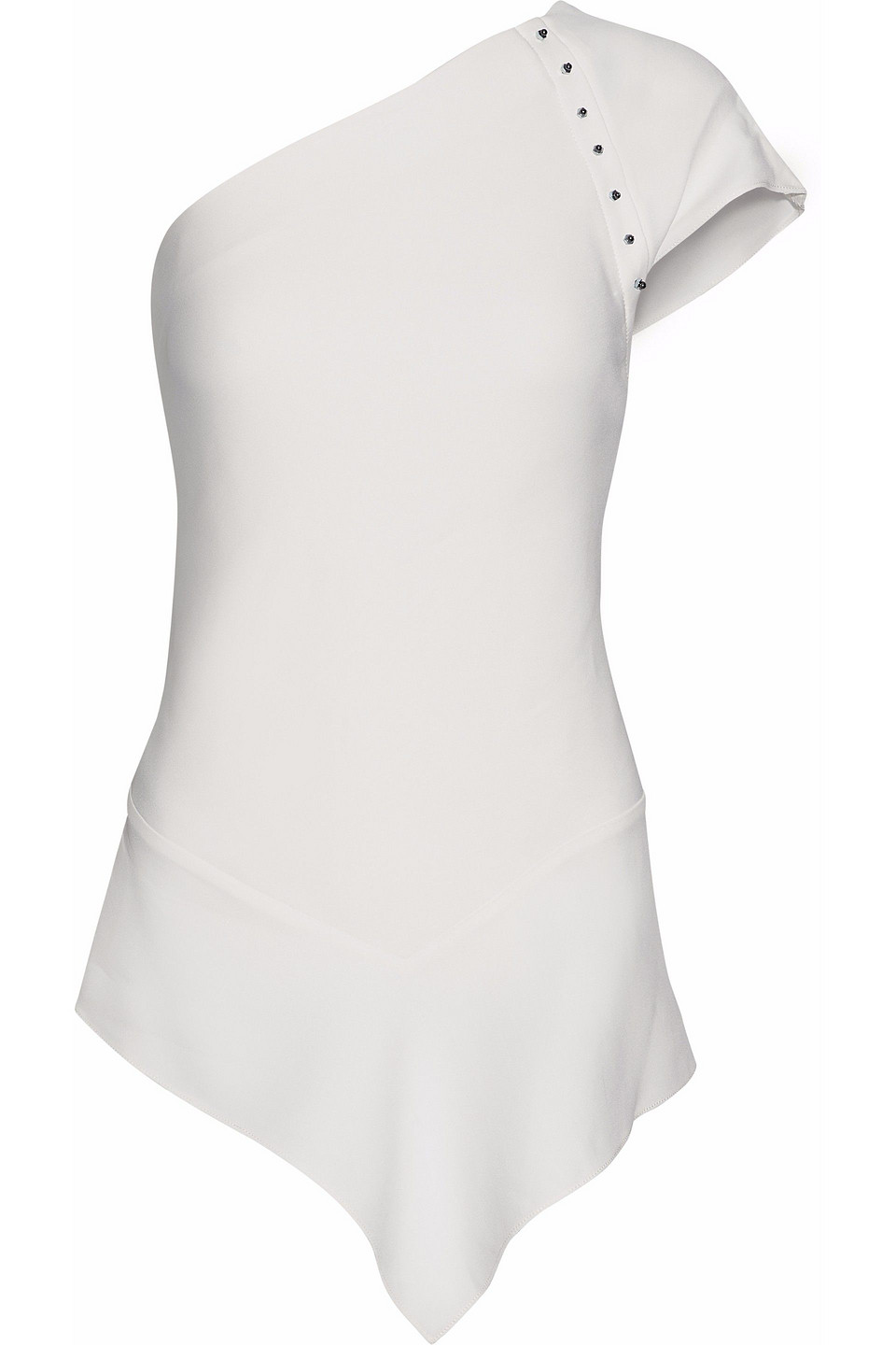 roland mouret - one-shoulder asymmetric studded crepe top - white - uk/au 8