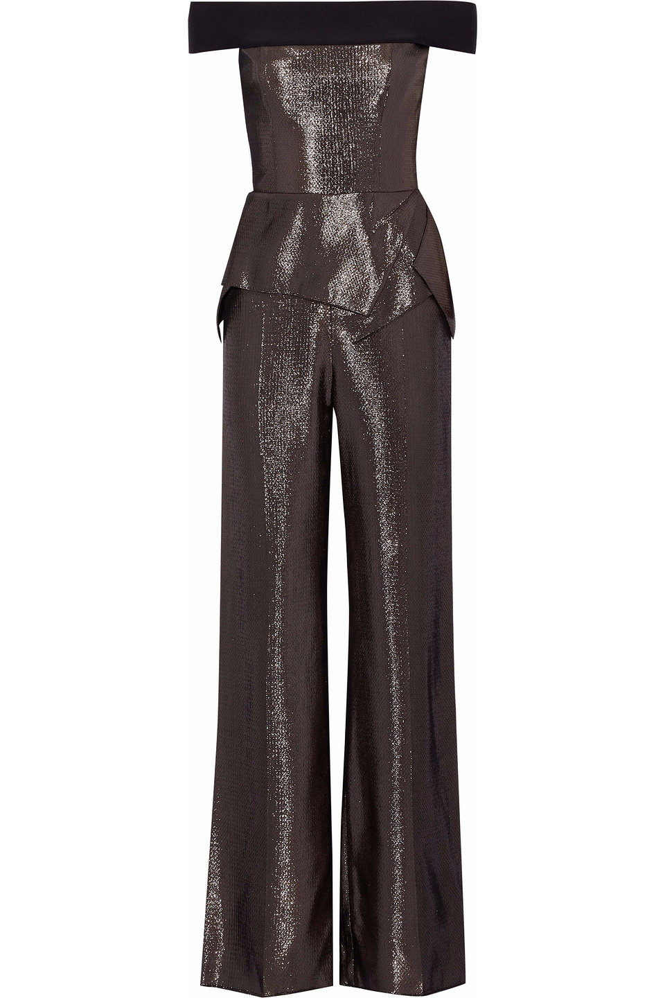 roland mouret - off-the-shoulder lamé jumpsuit - black - uk/au 8
