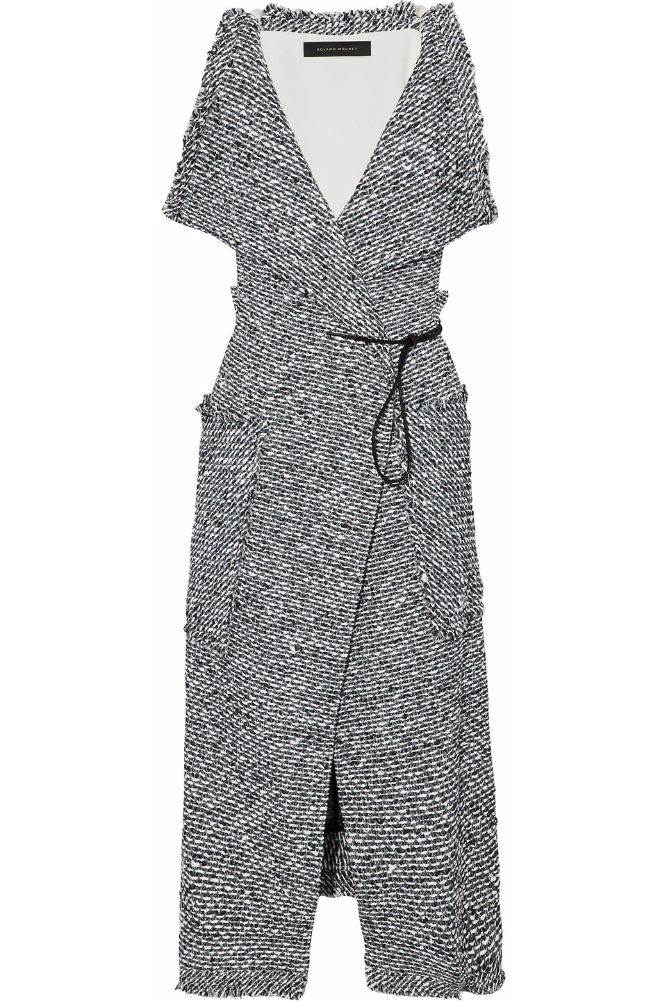 roland mouret - belted frayed tweed vest - blue - uk 10