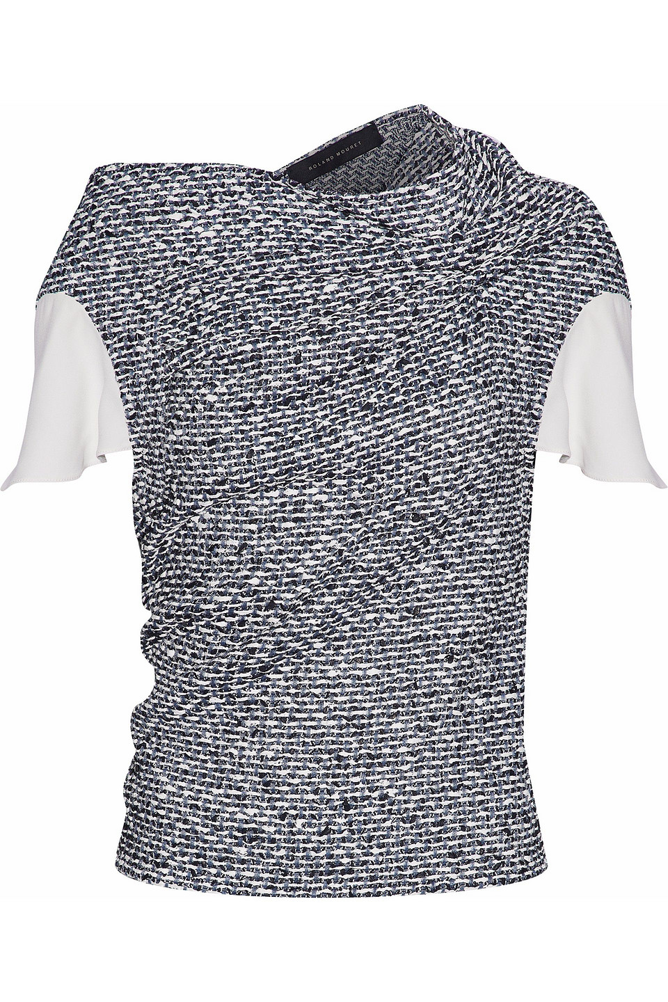 roland mouret - draped two-tone crepe de chine and bouclé top - blue - uk/au 6