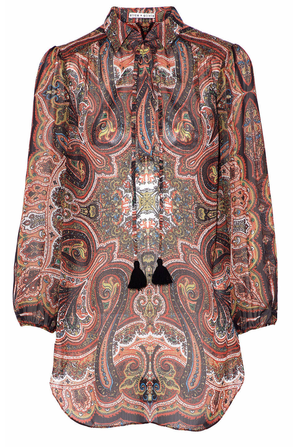 alice olivia - printed broadcloth top - red - s