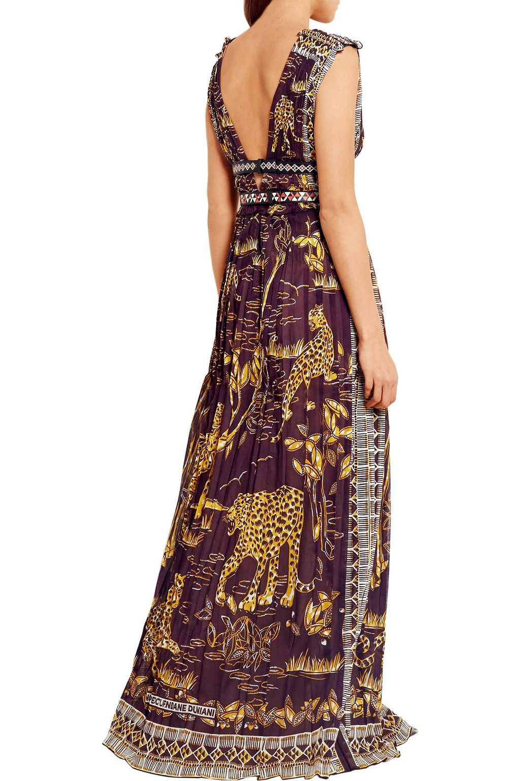 VALENTINO GARAVANI Leather-trimmed printed cotton gown