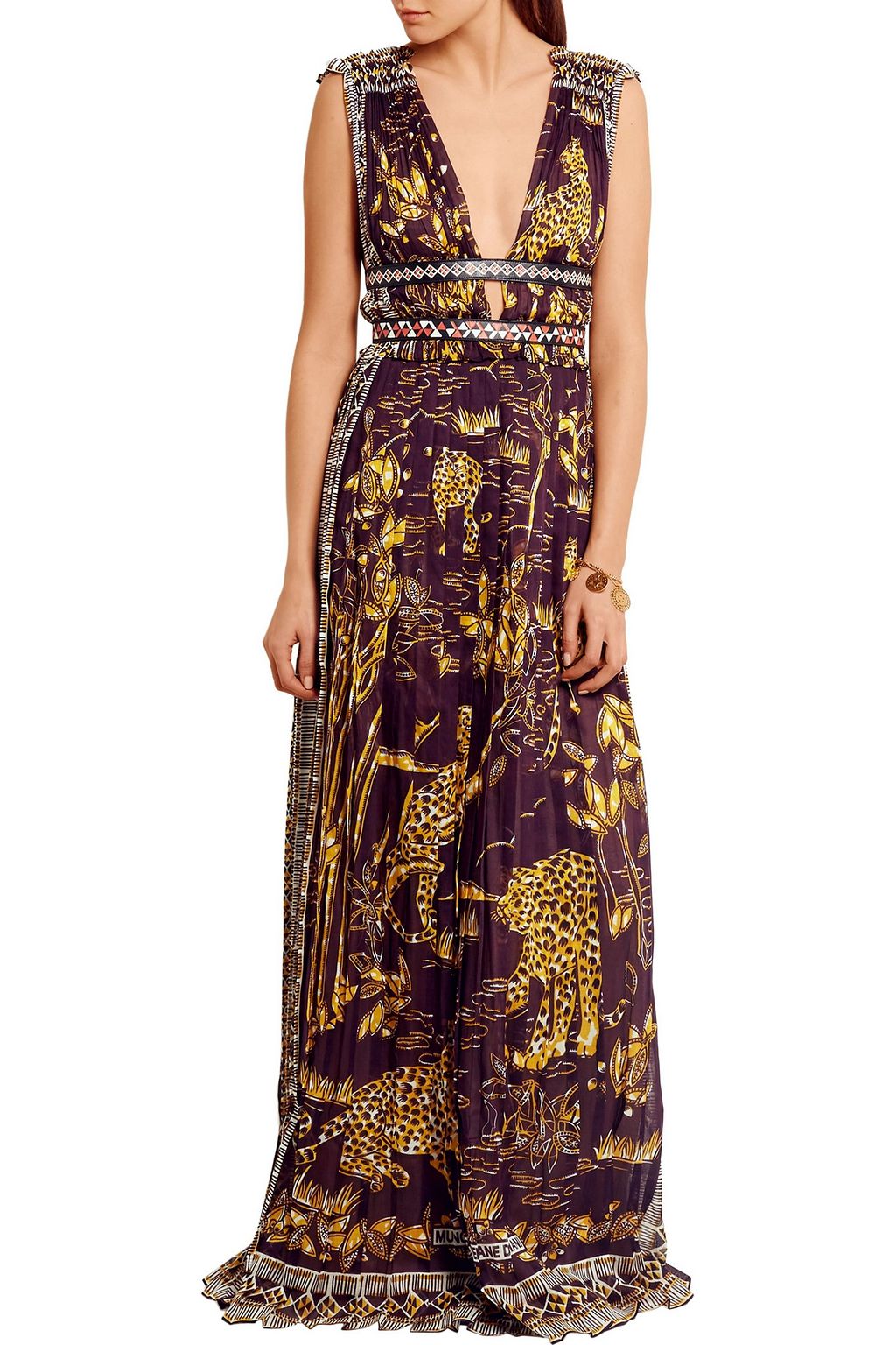 VALENTINO GARAVANI Leather-trimmed printed cotton gown