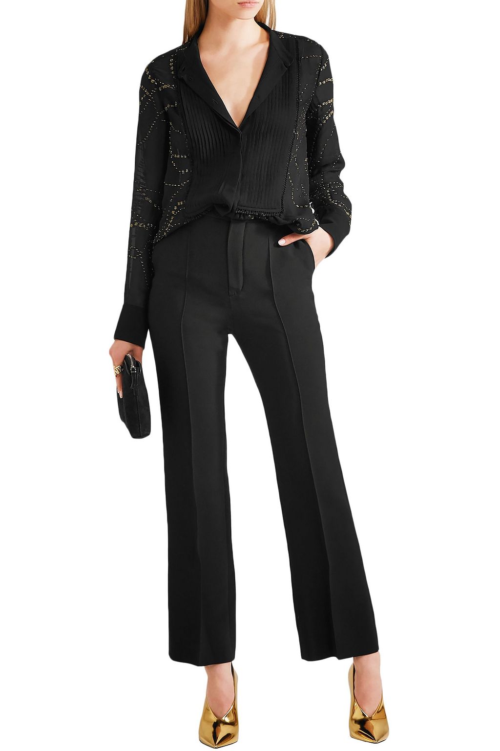 CHLOÉ Pintucked metallic fil coupé silk-chiffon blouse