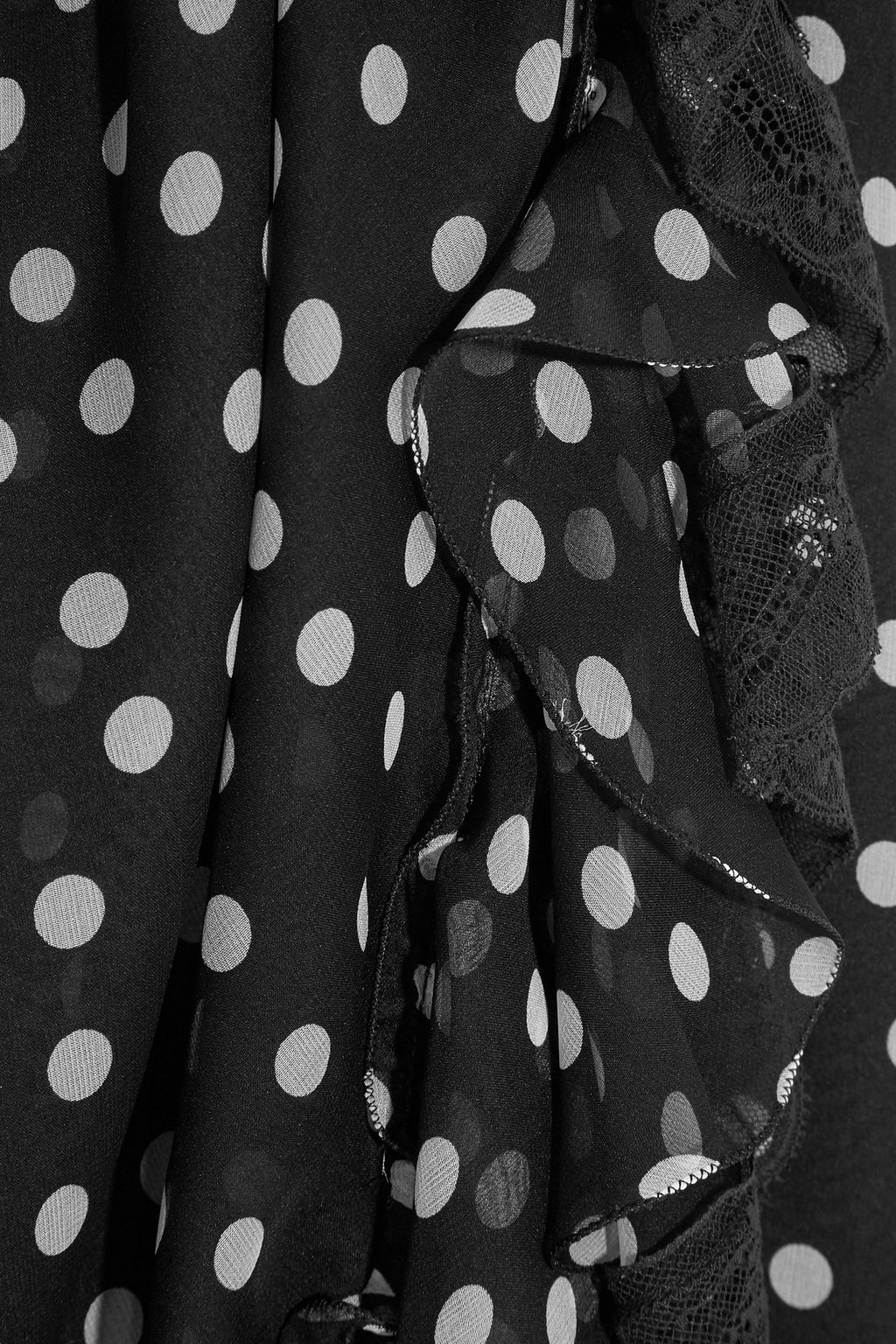 DOLCE&GABBANA Lace-trimmed polka-dot silk-blend chiffon dress