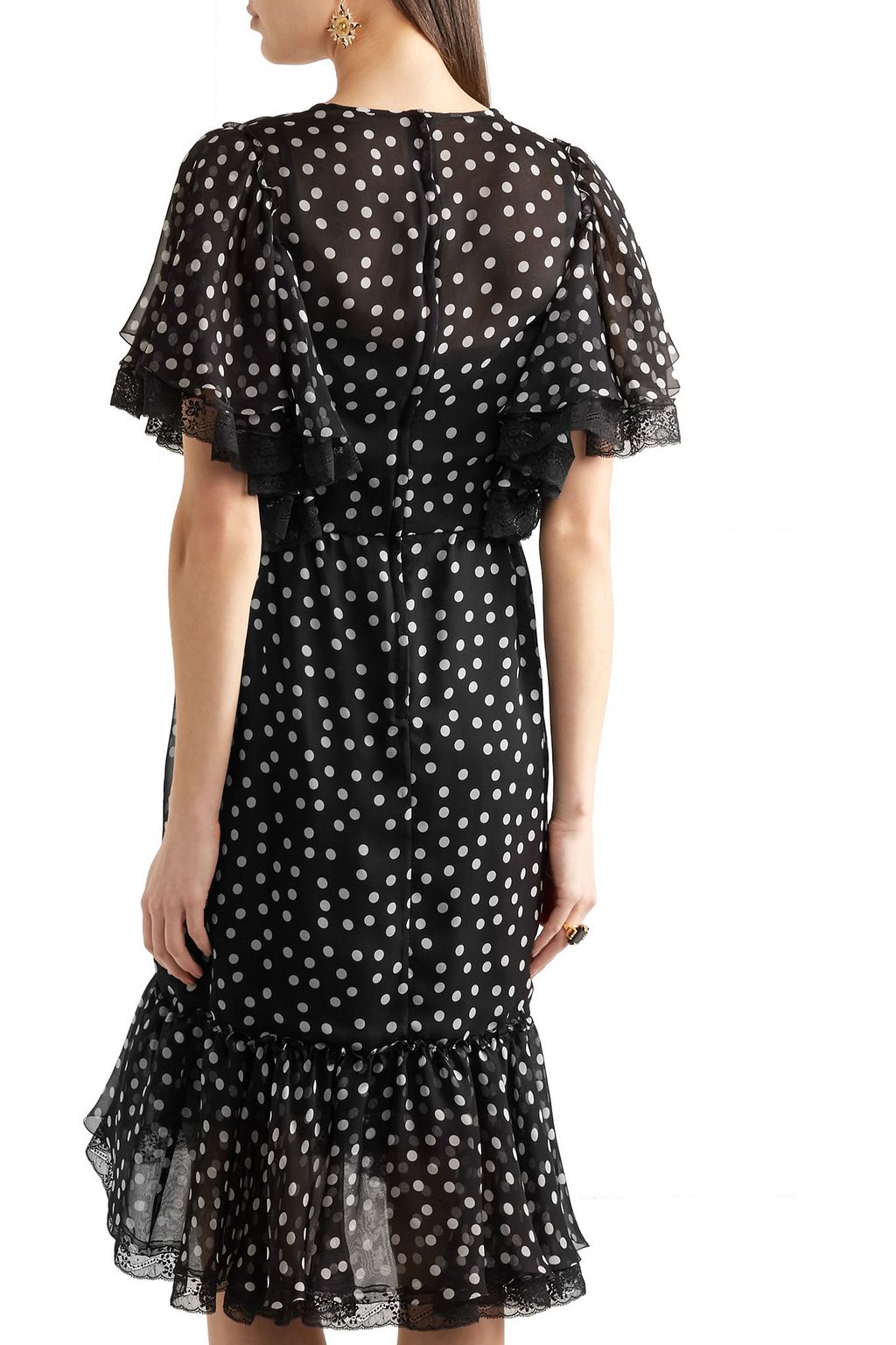 DOLCE&GABBANA Lace-trimmed polka-dot silk-blend chiffon dress
