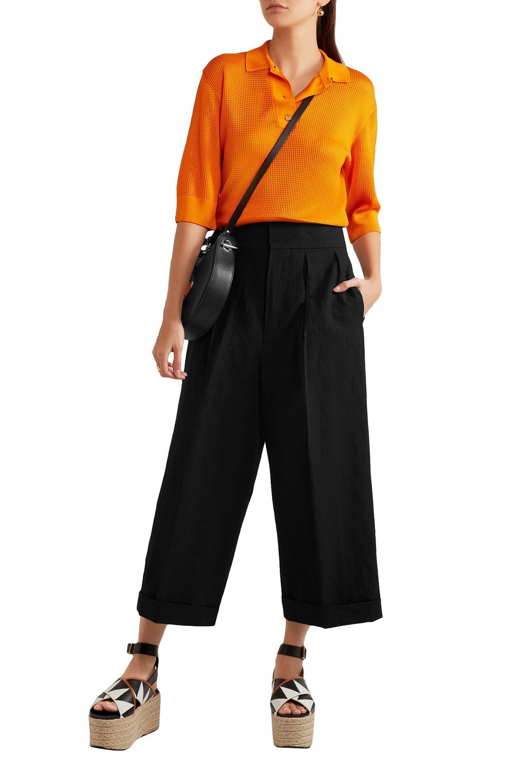 MARNI Pleated linen-blend twill culottes