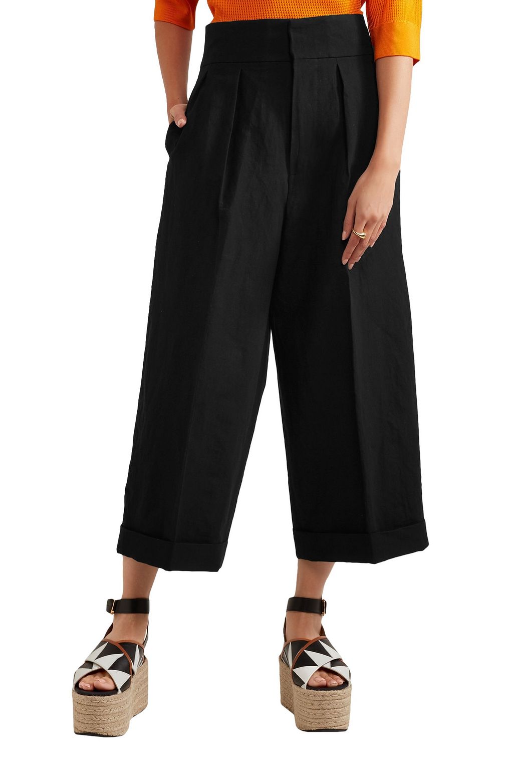 MARNI Pleated linen-blend twill culottes