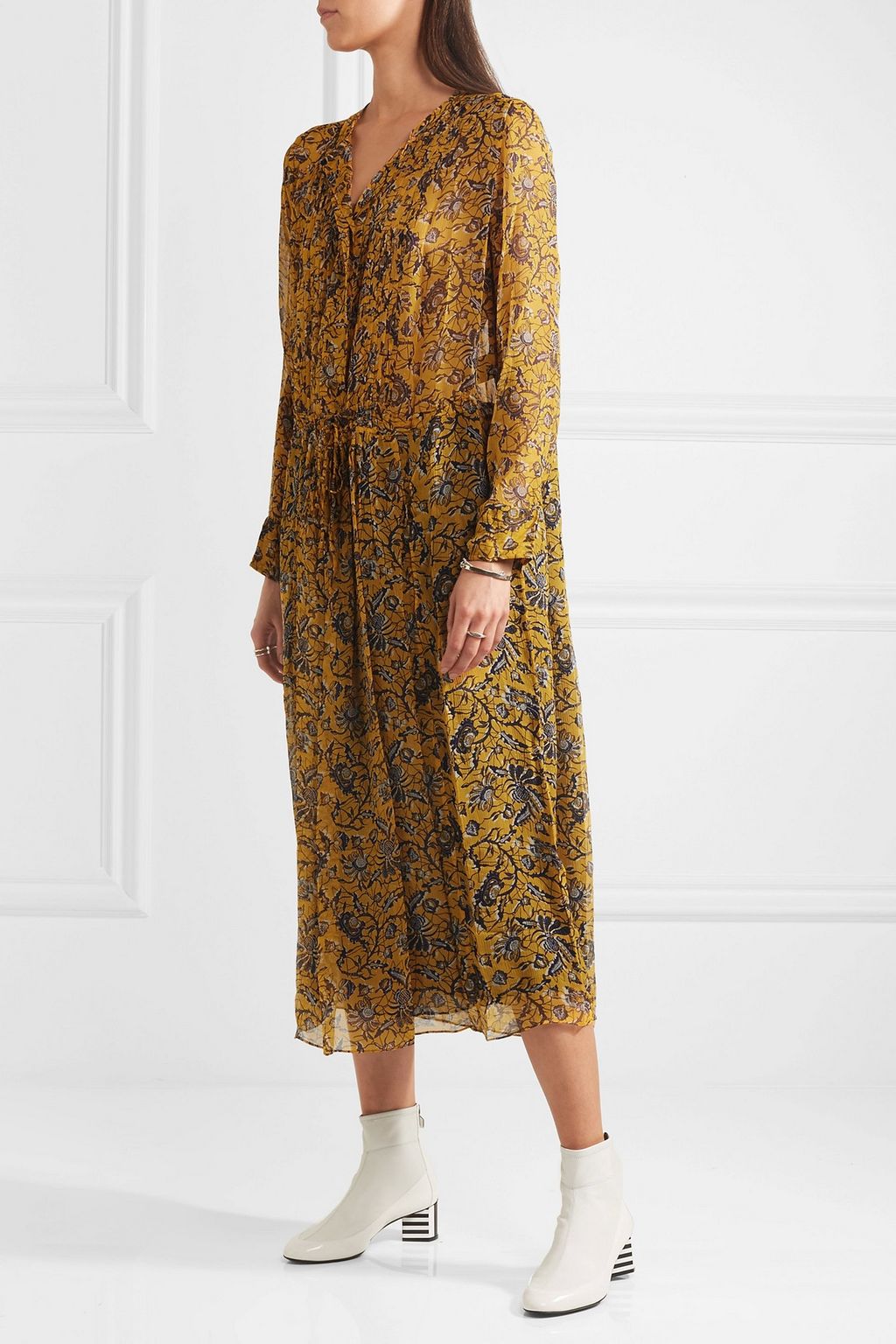 yellow silk midi dress