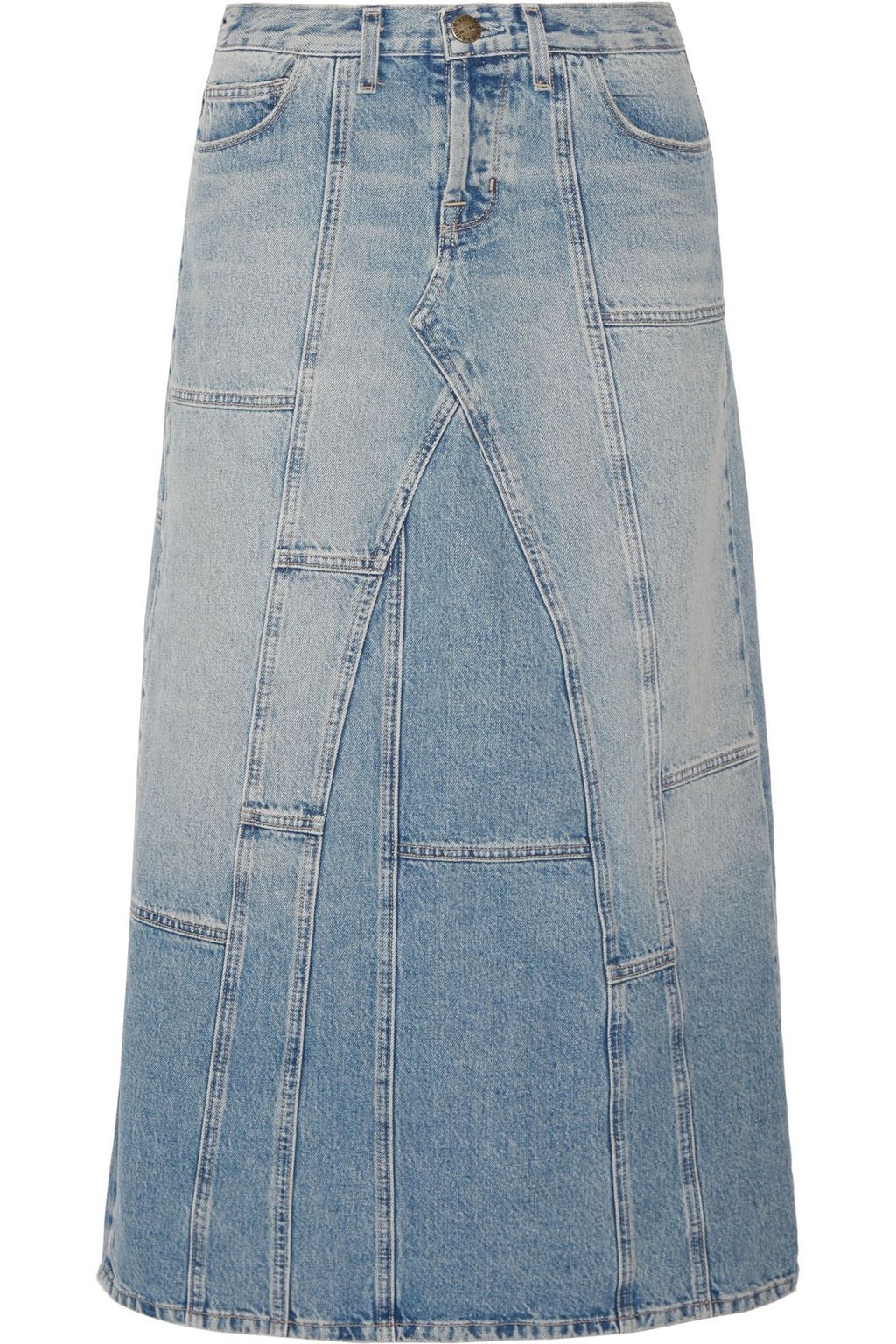 patchwork denim maxi skirt
