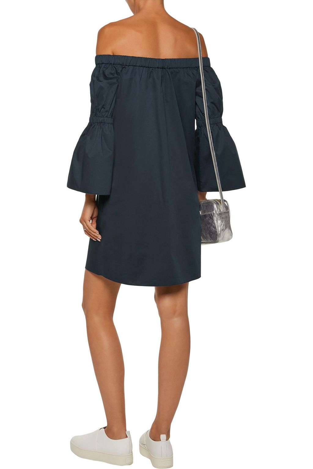 TIBI Off-the-shoulder shirred cotton-poplin mini dress