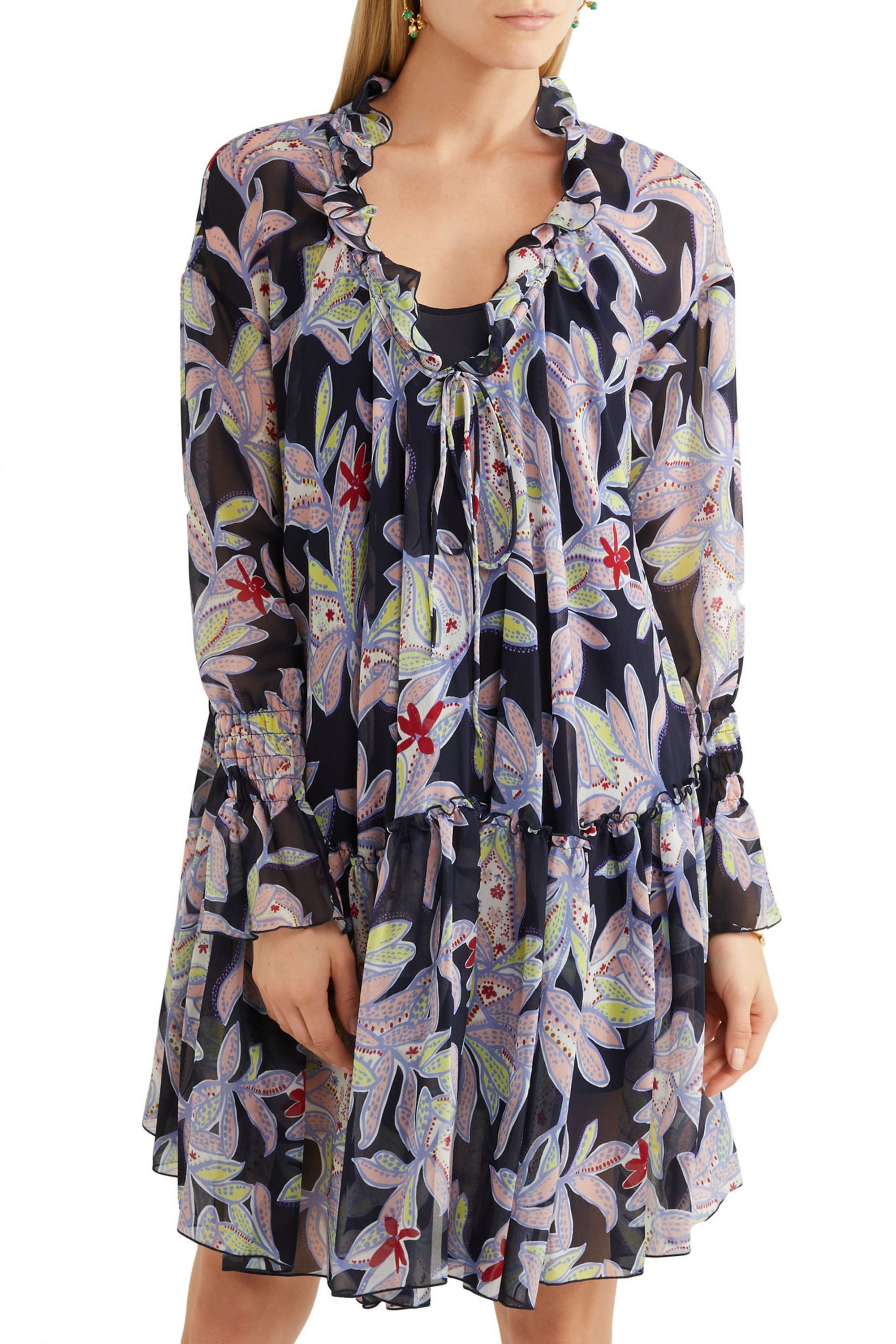 See By Chloé Ruffled floral-print silk-crepe dress