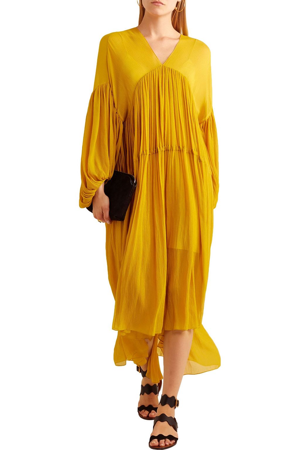 CHLOÉ Gathered silk-georgette midi dress