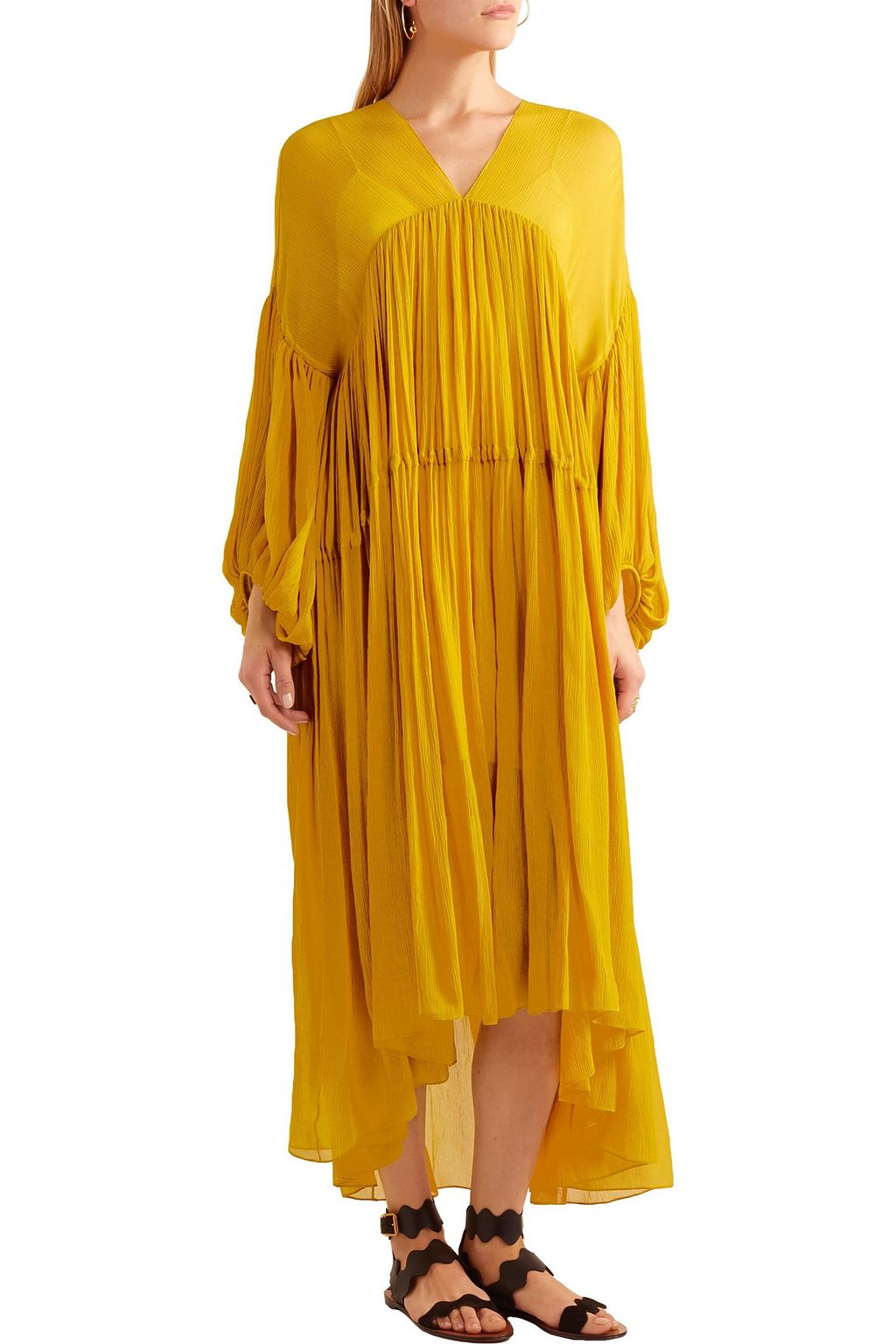 CHLOÉ Gathered silk-georgette midi dress