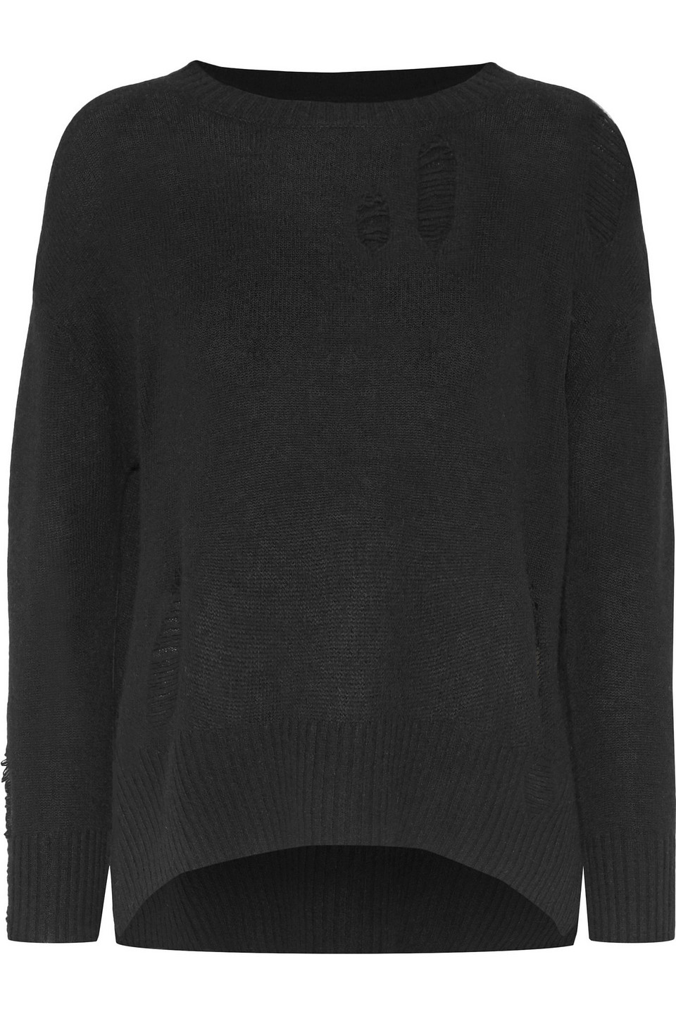 enza costa - distressed wool and cashmere-blend sweater - black - xs