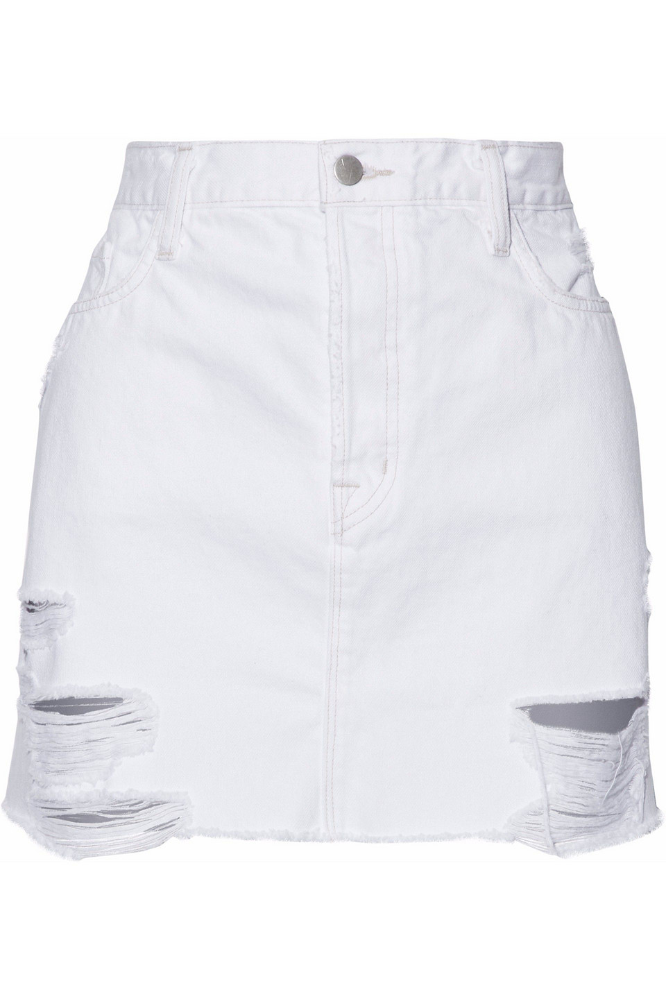 Distressed denim mini skirt