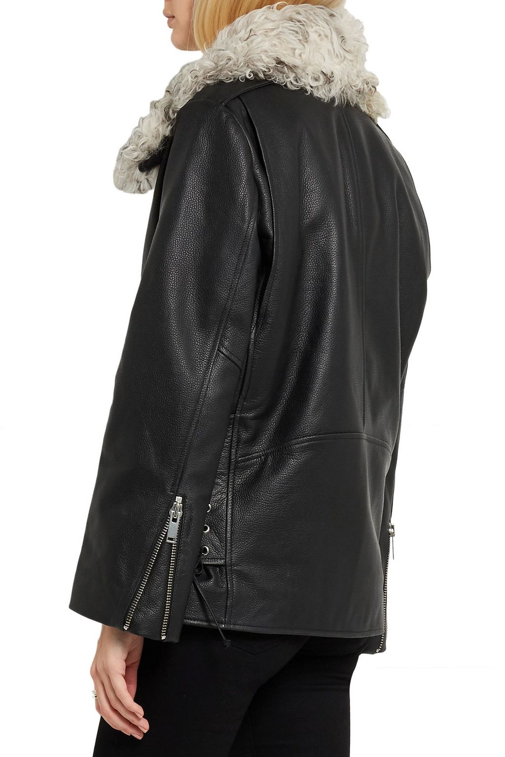 TOPSHOP UNIQUE Swinton shearling-trimmed textured-leather biker jacket