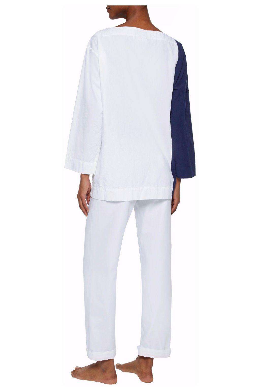 SLEEPY JONES Two-tone cotton-poplin pajama top