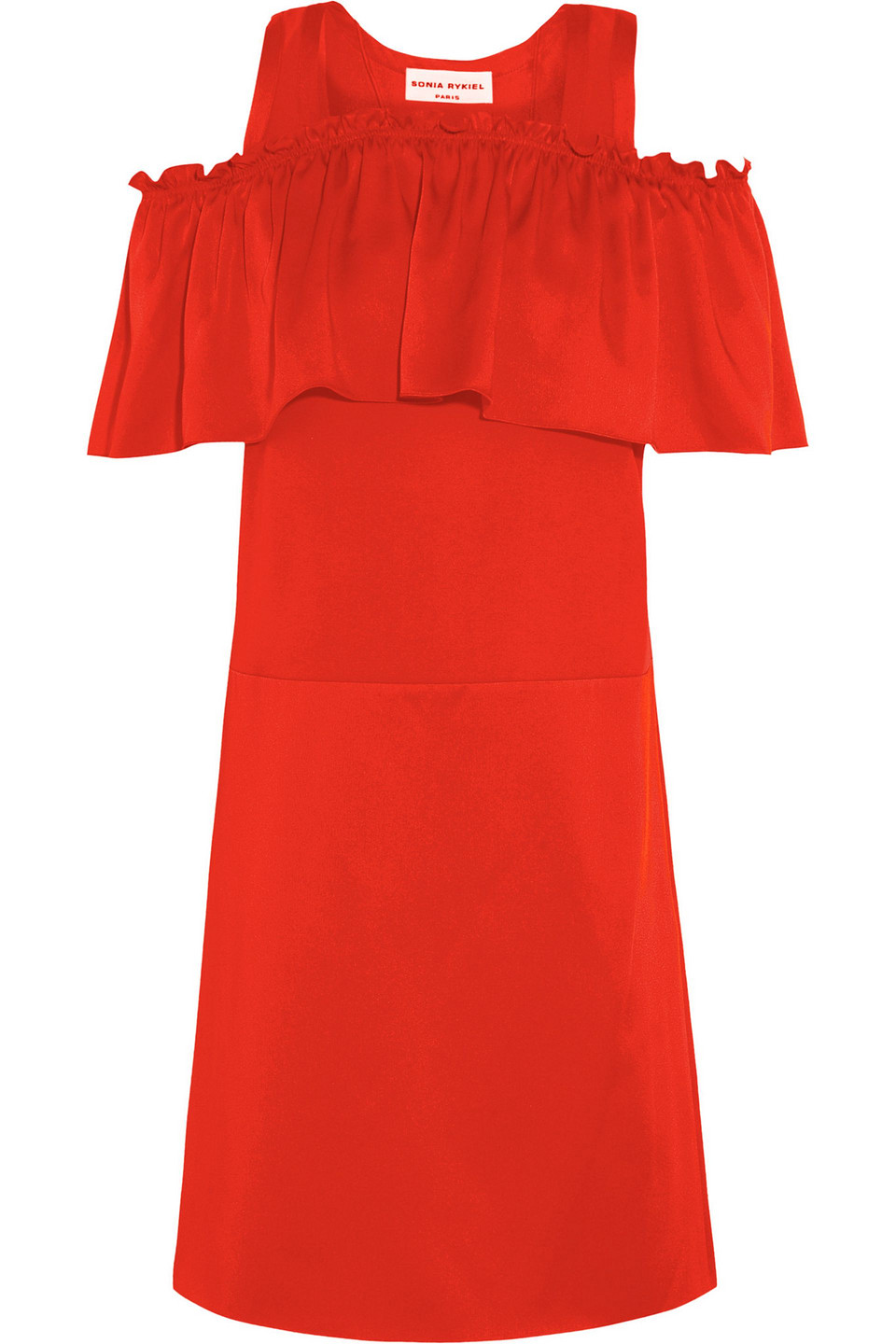 sonia rykiel - cold-shoulder ruffled cape-effect satin mini dress - red - fr 36