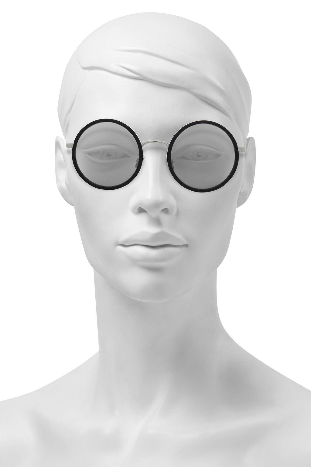 LINDA FARROW Round-frame silver-tone mirrored sunglasses