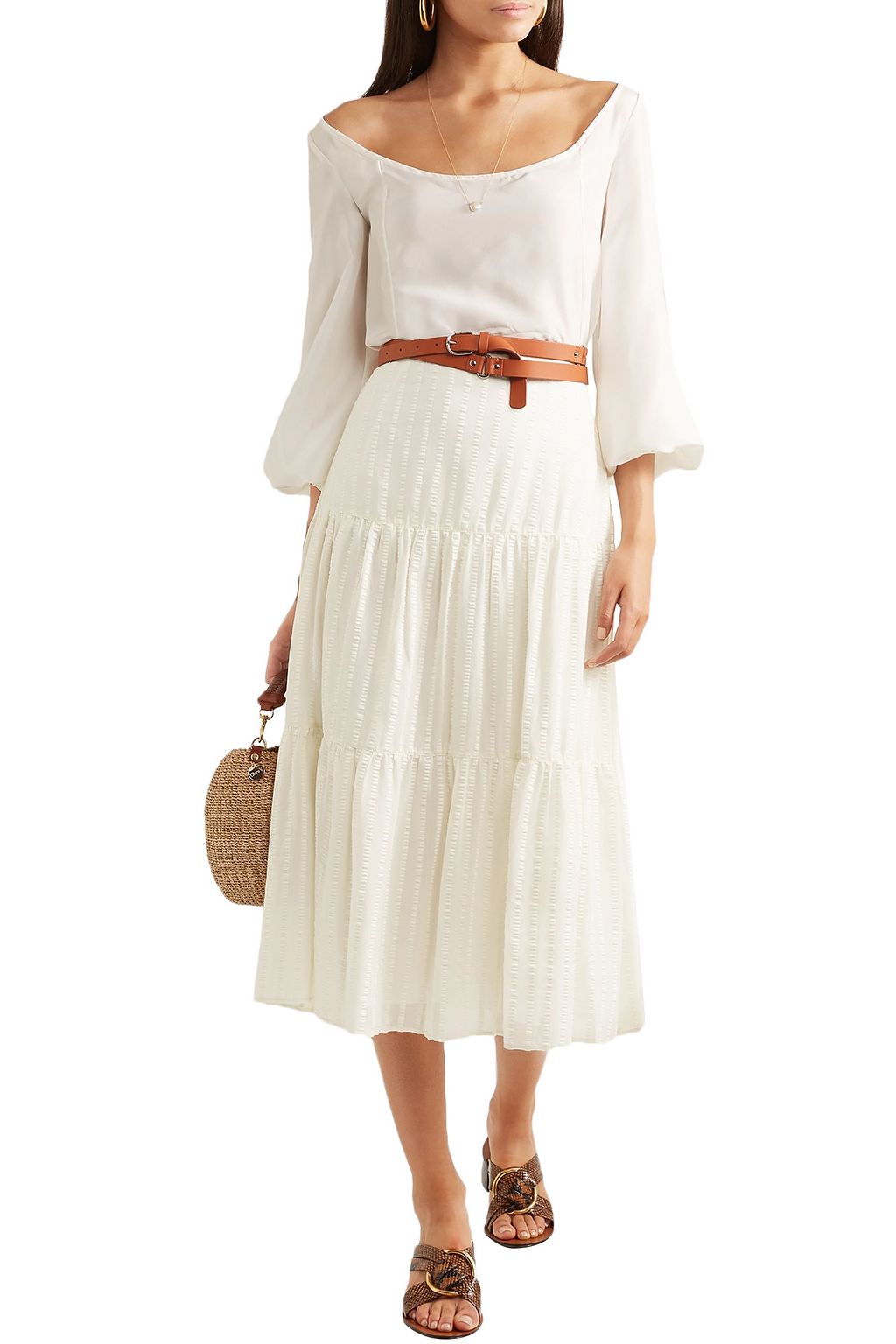SEE BY CHLOÉ Tiered cotton-blend jacquard midi skirt