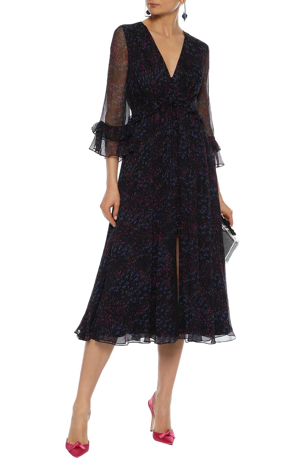 CAROLINA HERRERA Printed silk-georgette midi dress