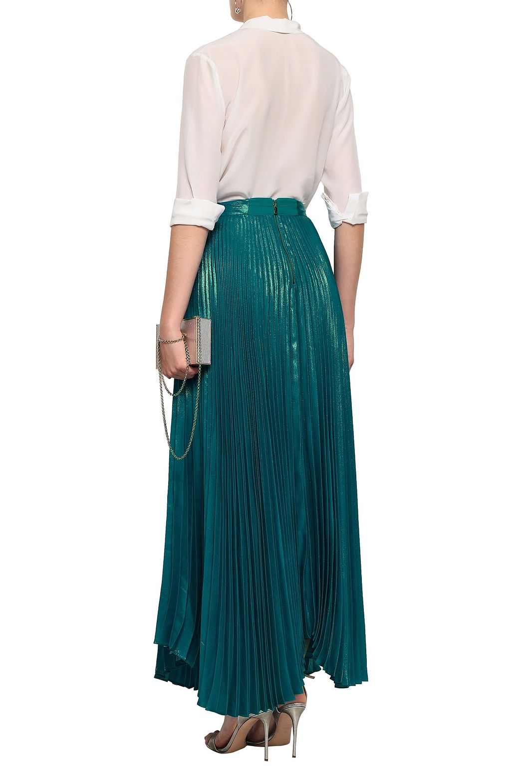 ALICE + OLIVIA Pleated lamé maxi skirt