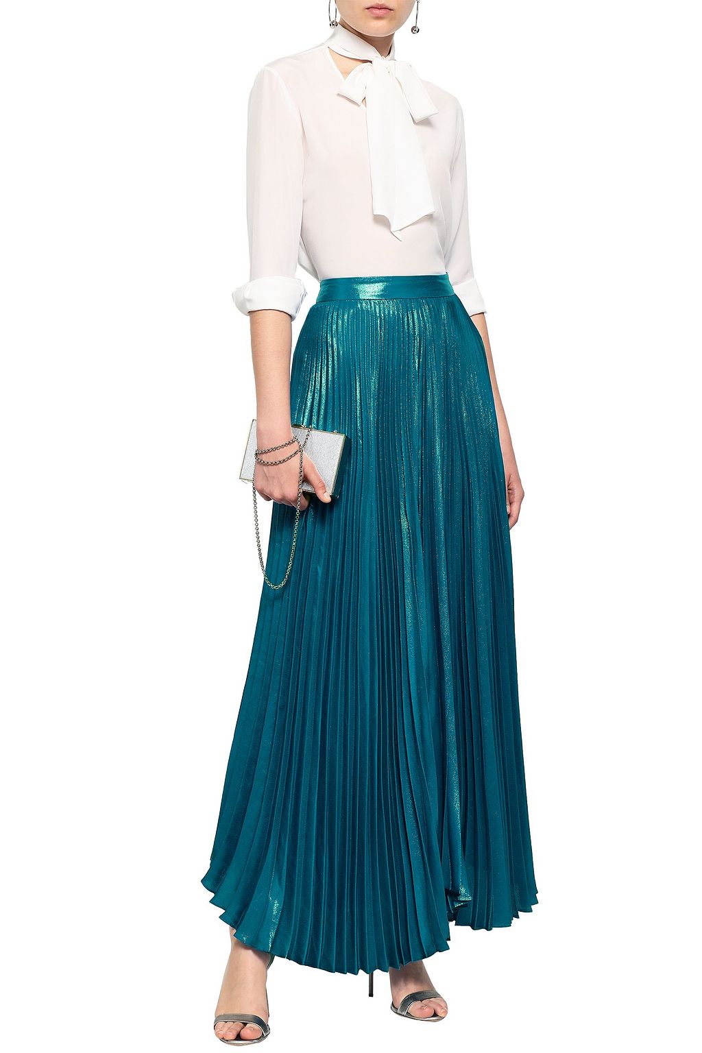 ALICE + OLIVIA Pleated lamé maxi skirt