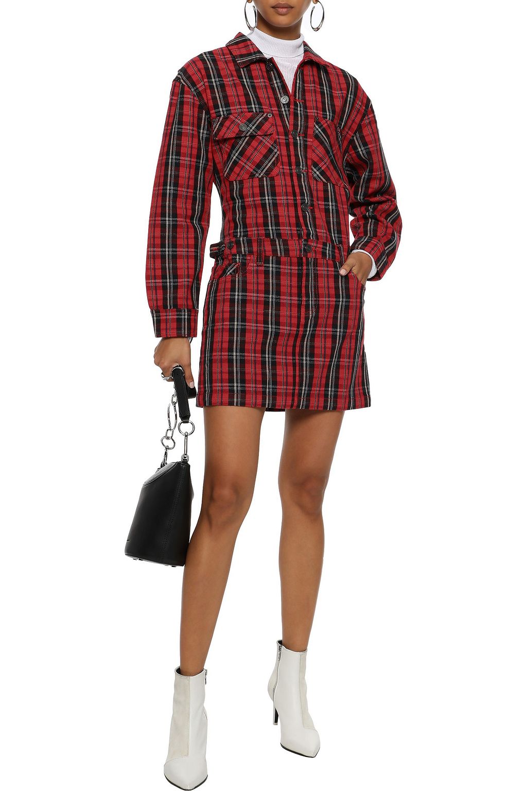 CURRENT/ELLIOTT Checked cotton-blend mini shirt dress
