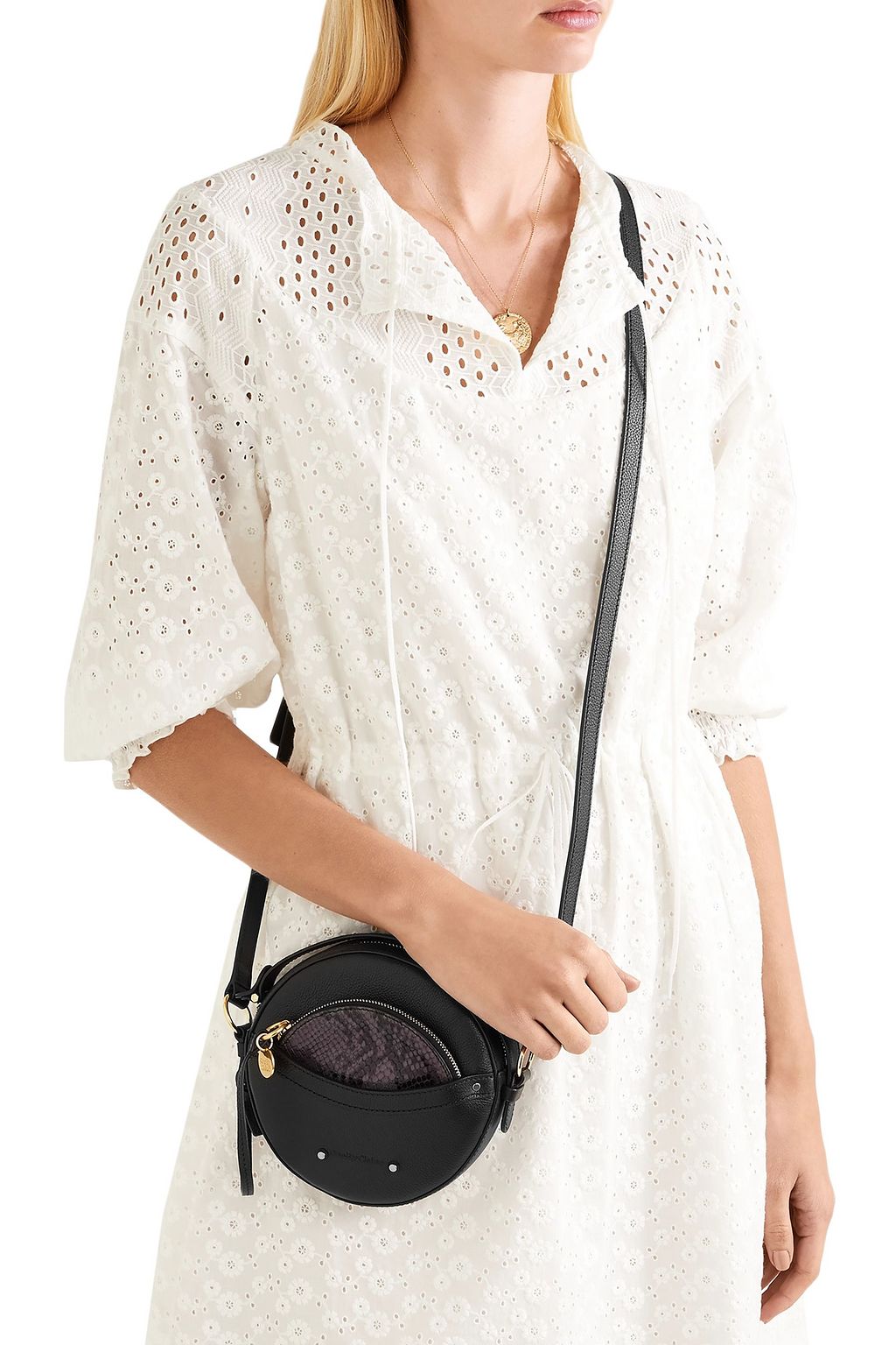 SEE BY CHLOÉ Rosy pebbled and snake-effect leather shoulder bag