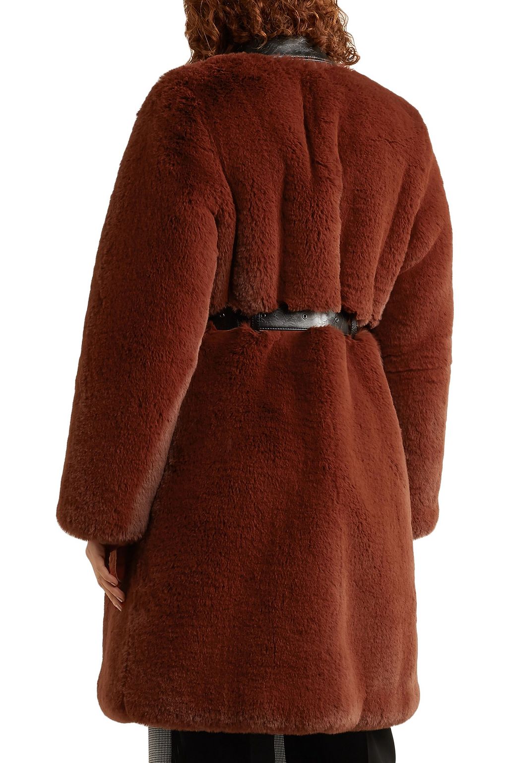 SONIA RYKIEL Belted faux leather-trimmed faux fur coat