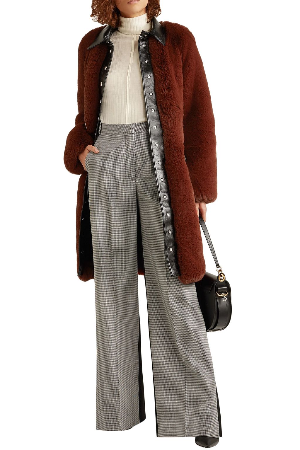 SONIA RYKIEL Belted faux leather-trimmed faux fur coat