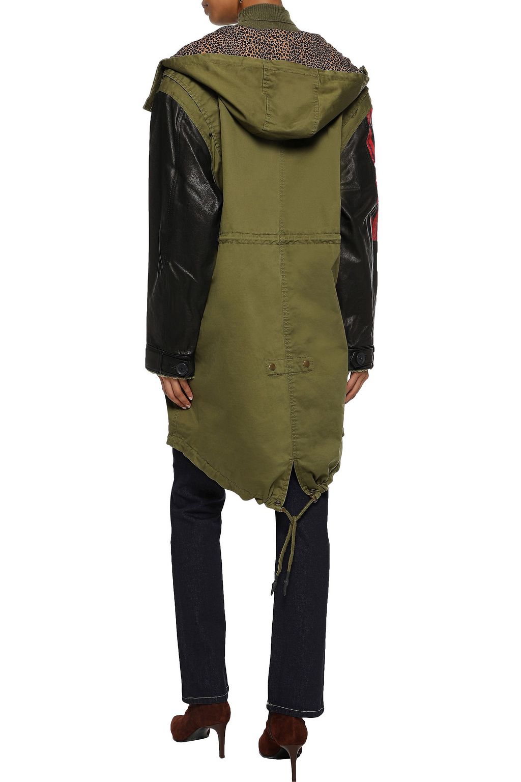 CURRENT/ELLIOTT The Harper leather and checked jacquard-paneled cotton-blend twill hooded parka