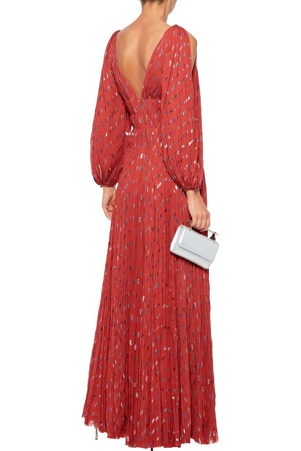 J.MENDEL Gathered metallic fil coupé silk-blend chiffon gown