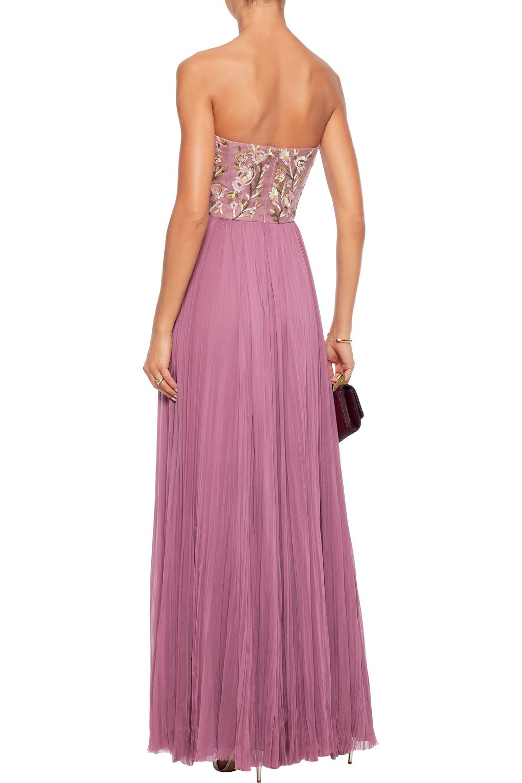 J.MENDEL Strapless embroidered tulle-paneled chiffon gown