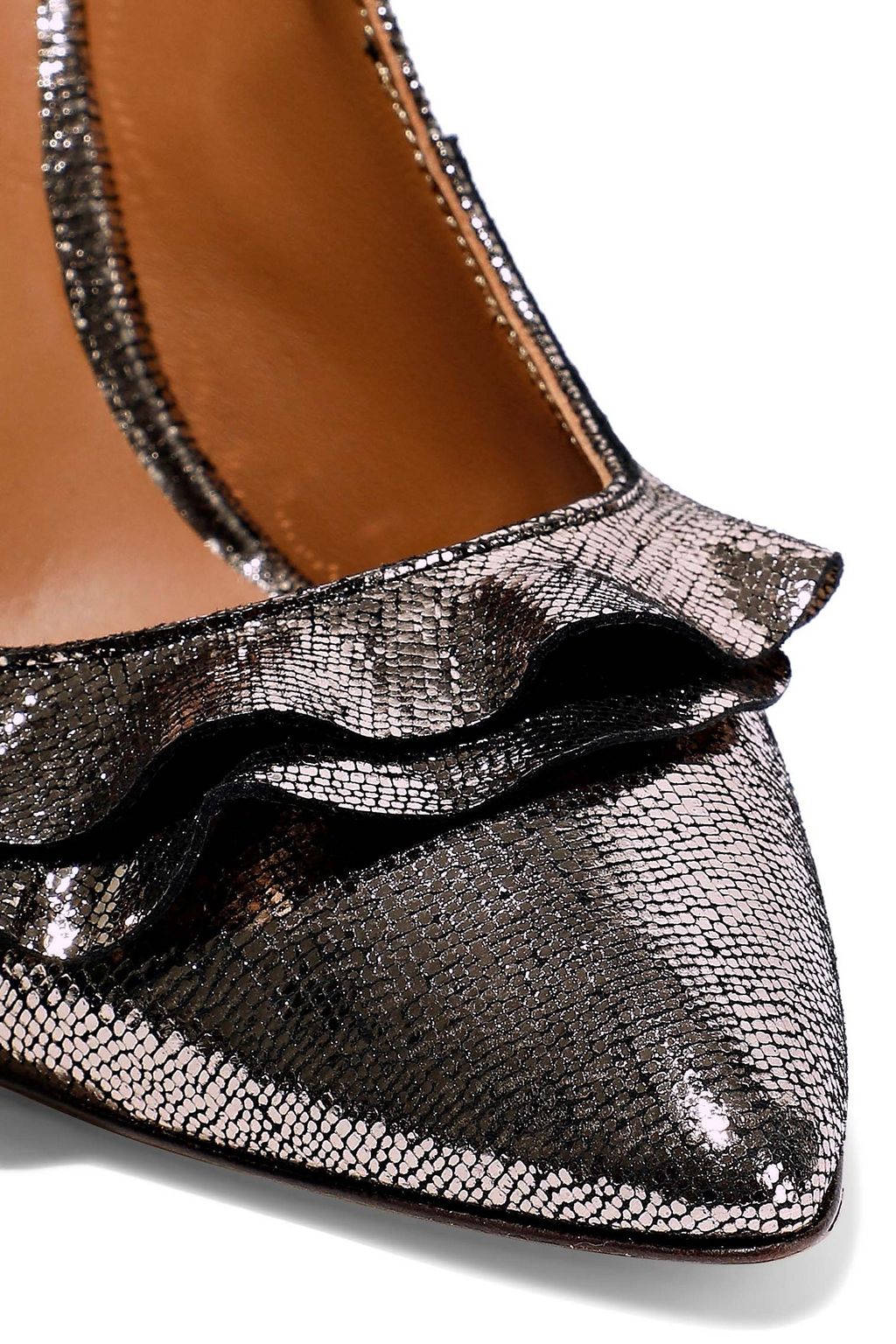 JÉRÔME DREYFUSS Panpan Frou Frou ruffle-trimmed metallic cracked-leather pumps