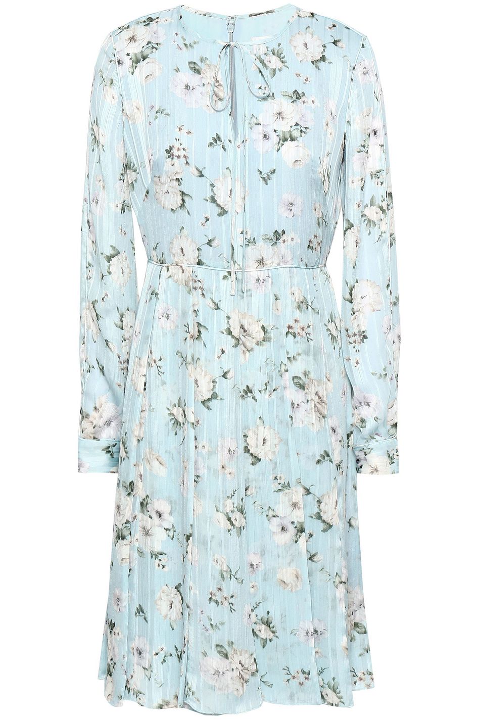 Pleated floral-print crepe-satin dress 