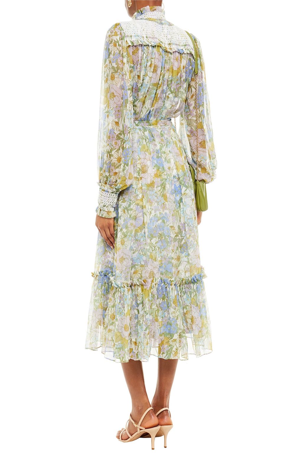 ZIMMERMANN Super Eight pussy-bow smocked floral-print silk-georgette midi dress