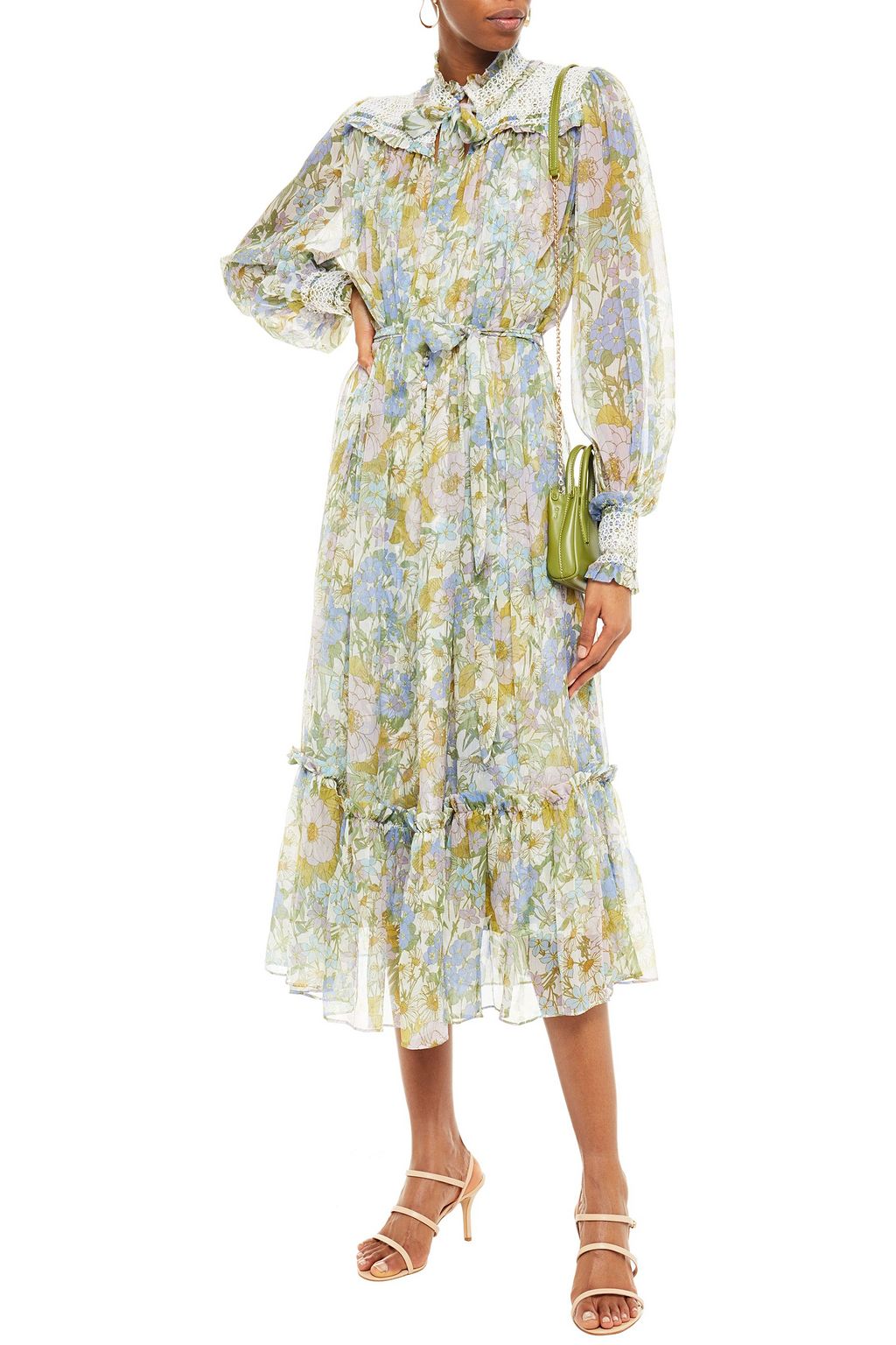 ZIMMERMANN Super Eight pussy-bow smocked floral-print silk-georgette midi dress