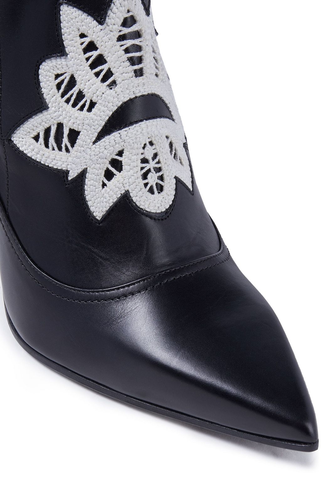 MCQUEEN Crocheted lace-trimmed leather ankle boots