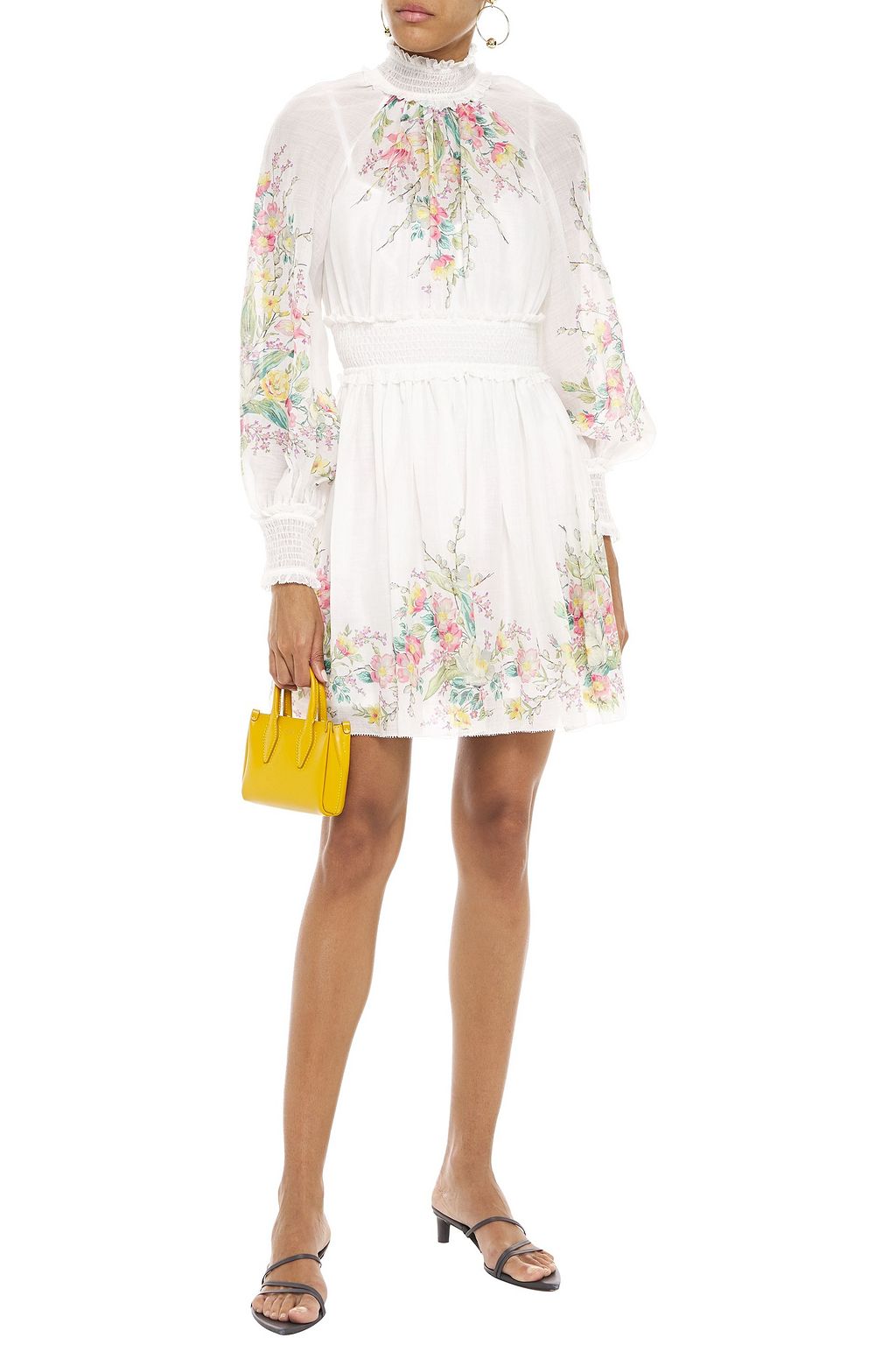 ZIMMERMANN Zinnia shirred floral-print ramie-voile mini dress