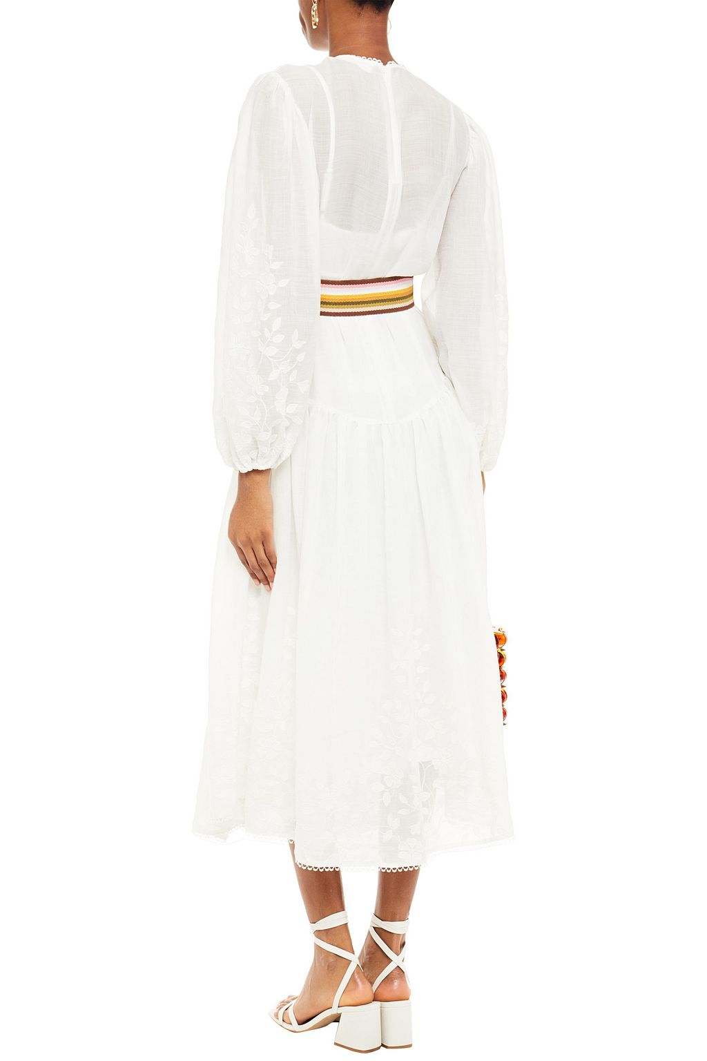 ZIMMERMANN Zinnia belted embroidered ramie-voile midi dress