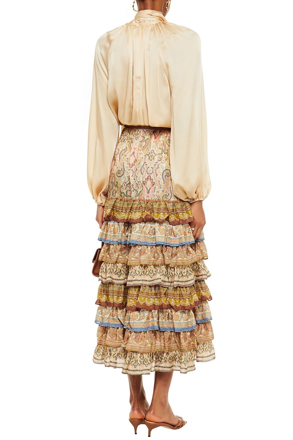 ZIMMERMANN Freja tiered printed silk crepe de chine midi skirt