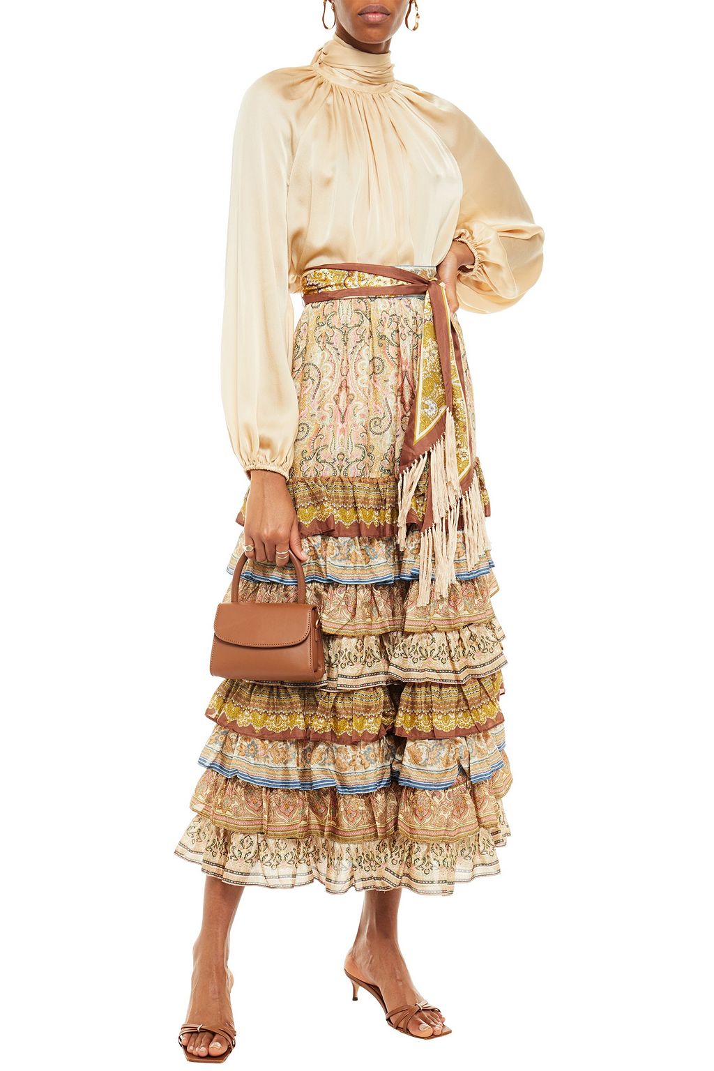 ZIMMERMANN Freja tiered printed silk crepe de chine midi skirt