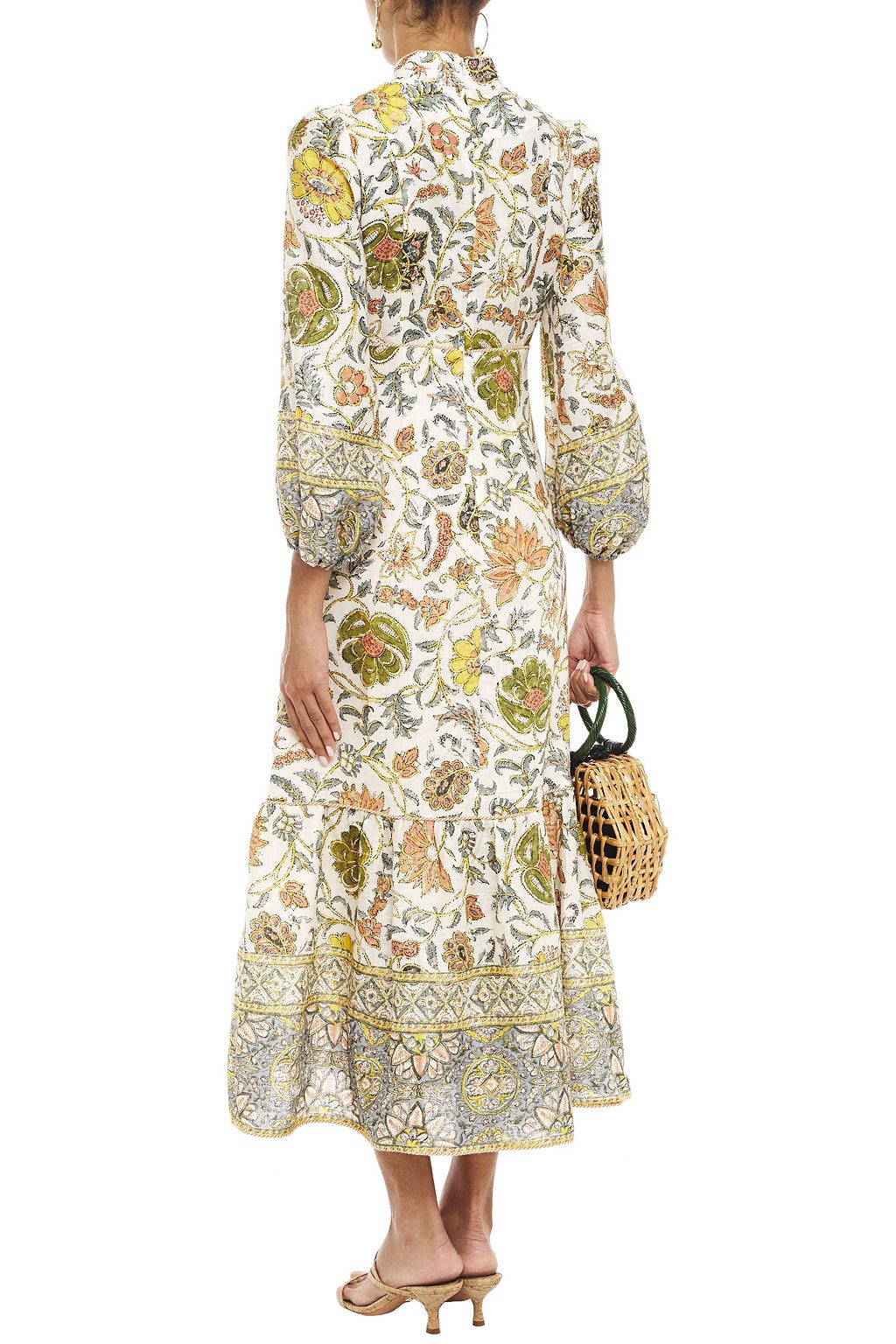 ZIMMERMANN Gathered floral-print linen midi dress