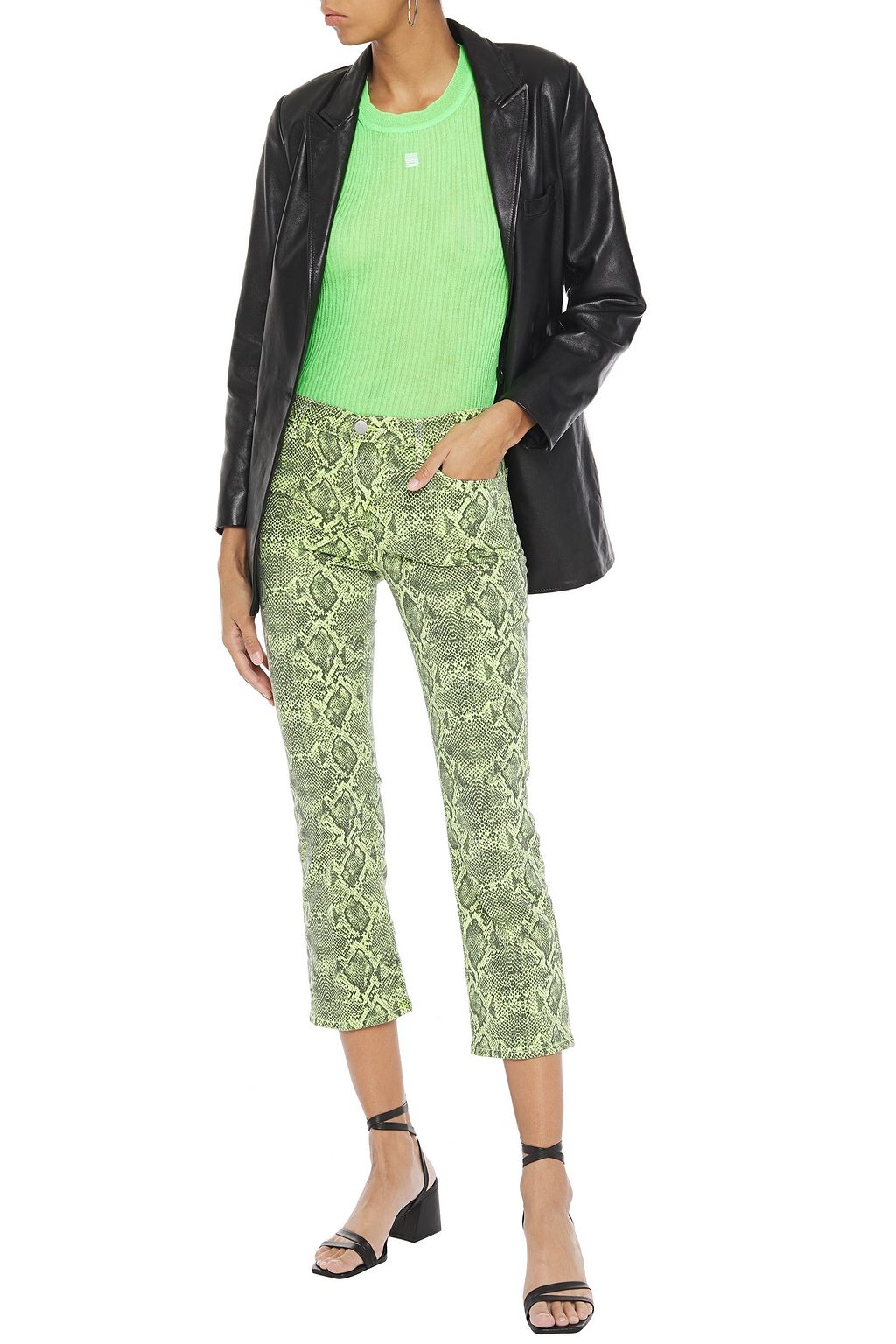 J BRAND Waxed snake-print mid-rise kick-flare jeans
