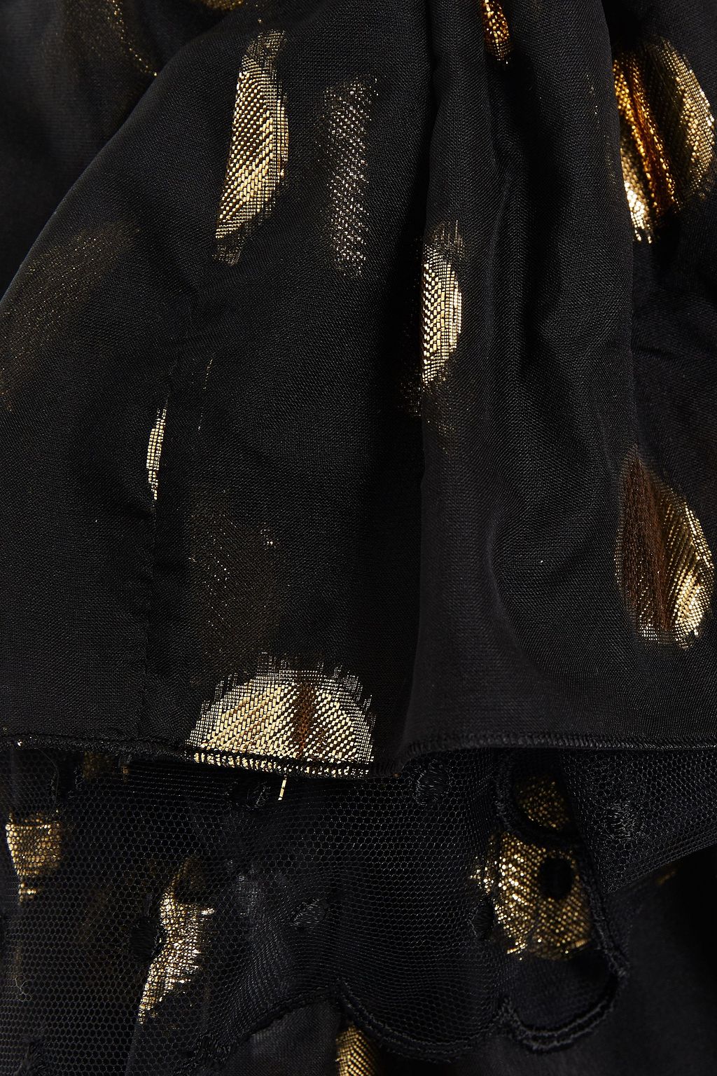 DUNDAS Cropped cold-shoulder metallic fil coupé silk-blend top